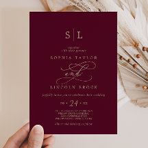 Romantische Burgundy Calligrafy Monogram Wedding
