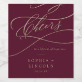 Romantische Burgundy Calligraphy Cheers Weinetiket Weinetikett (Einzelnes Label)