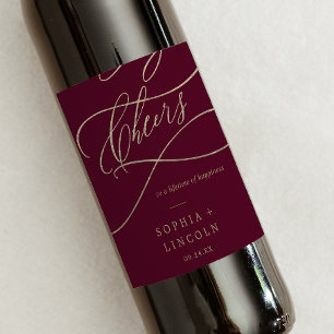 Romantische Burgundy Calligraphy Cheers Weinetiket Weinetikett