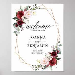 Romantische Burgundy Geodelle Hochzeit willkommen Poster