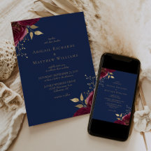 Romantische Burgundy Gold Floral Navy Blue Wedding