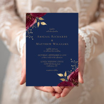 Romantische Burgundy Gold Floral Navy Blue Wedding