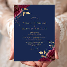 Romantische Burgundy Gold Floral Navy Blue Wedding