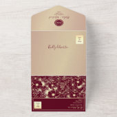 Romantische Burgundy Gold Floral Wedding All In One Einladung (Außenbereich)