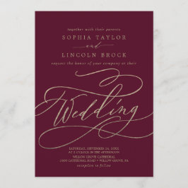 Romantische Burgundy-Kalligrafie | Geblüht Hochzei Einladung