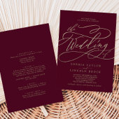 Romantische Burgundy-Kalligrafie in einer Hochzeit Einladung