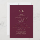 Romantische Burgundy Monogram QR Code Back Wedding Einladung (Vorderseite)