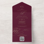 Romantische Burgundy Monogram QR Code Hochzeit All In One Einladung (Innen Boden)
