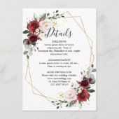 Romantische Burgundy Red Floral Geometric Wedding Begleitkarte (Vorderseite)