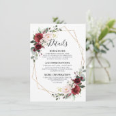 Romantische Burgundy Red Floral Geometric Wedding Begleitkarte (Stehend Vorderseite)
