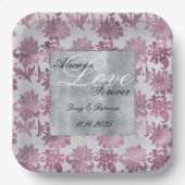 Romantische Burgundy Red Silver Floral Wedding Pappteller (Vorderseite)