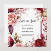 Romantische Burgundy Typografie Save The Date (Vorne/Hinten)