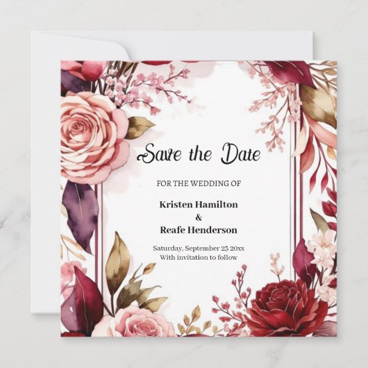 Romantische Burgundy Typografie Save The Date (Vorderseite)