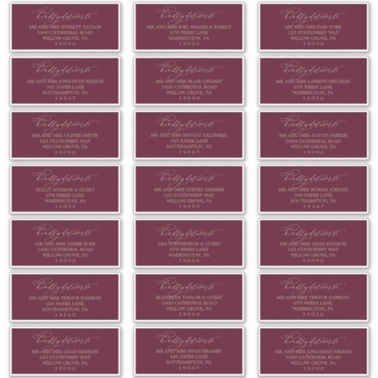 Romantische Burgundy- und Gold-Gastadressen-Labels Aufkleber (Vorderseite)