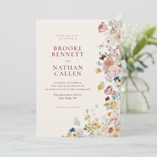 Romantische Butterfly-Hochzeit am Flor Einladung (Stehend Vorderseite)