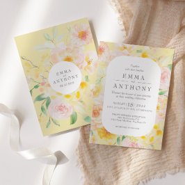 Romantische Buttergelbe Wasserfarbenhochzeit Einladung