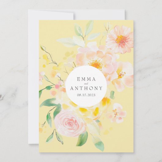 Romantische Buttergelbe Wasserfarbenhochzeit Einladung (Rückseite)