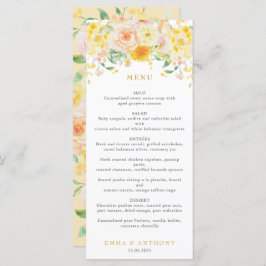 Romantische Buttergelbe Wasserfarbenhochzeit Menükarte