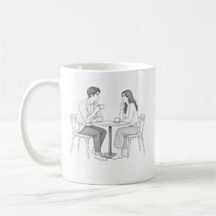 Romantische Café-Date-Farbseite für Paare in Linie Kaffeetasse
