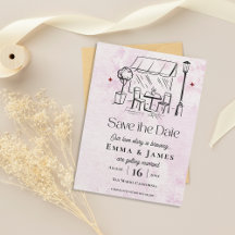 Romantische Café-Illustration Hochzeit Save the Da