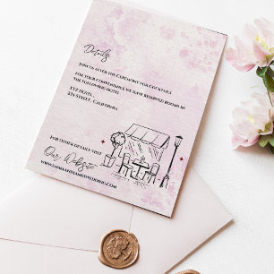 Romantische Café-Skizze Roségoldene Hochzeitsdetai Begleitkarte