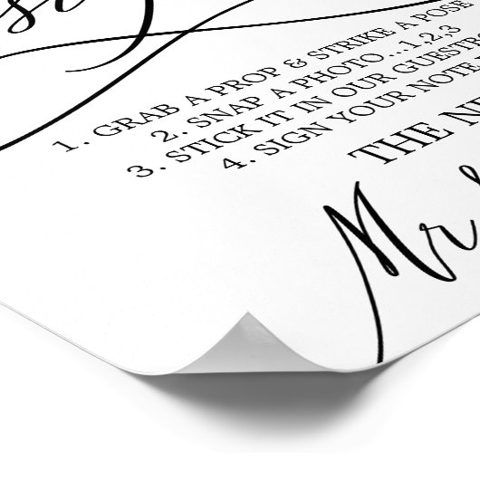 Romantische Calligrafie Fotobooth Gästebuchsignatu Poster (Ecke)