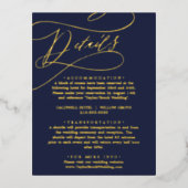 Romantische Calligrafie Gold Foil Navy Details Car Folie Einladungspostkarte (Vorderseite)