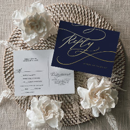 Romantische Calligraphie Gold Foil Navy Blue Meal  Folie Einladungspostkarte