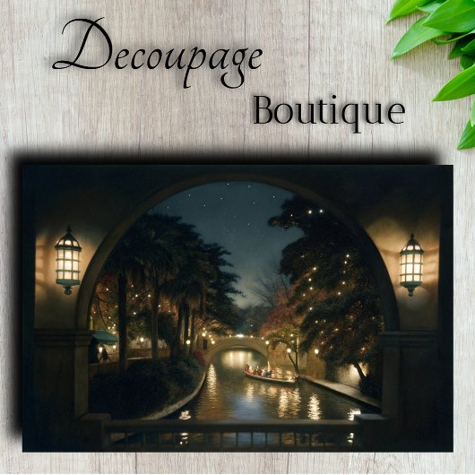 Romantische Canal Night Scene Decoupage Seidenpapier