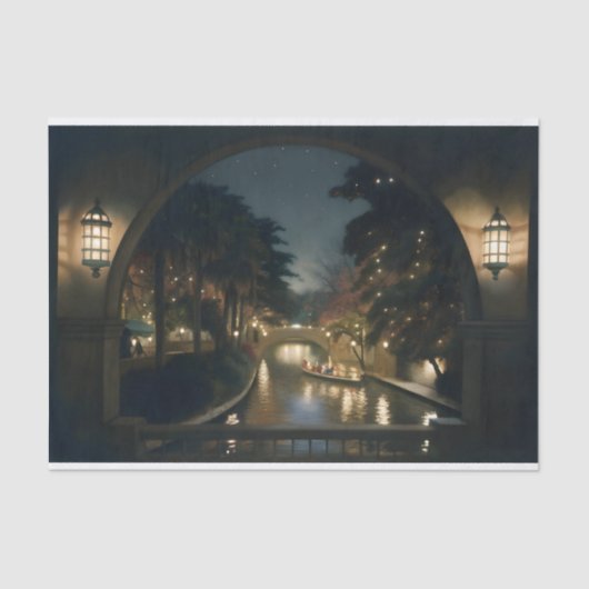 Romantische Canal Night Scene Decoupage Seidenpapier (Vorderseite)