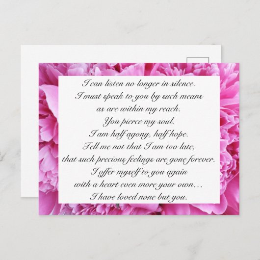 Romantische Candy Pink Blumenzettel Jane Austen Li Postkarte (Vorne/Hinten)