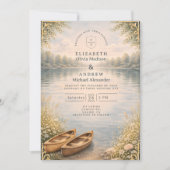 Romantische Canoe-See-Waldhochzeit Einladung (Vorderseite)