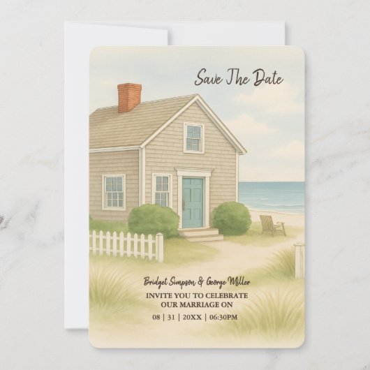Romantische Cape Cod Soft Blue Coastdestination Einladung (Vorderseite)