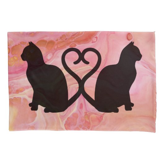 Romantische Cat Couple-Silhouette auf rosa Kissenbezug (Vorderseite)