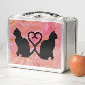 Romantische Cat Silhouette Herz mit rosa Marmor Metall Brotdose (Beispiel)