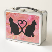 Romantische Cat Silhouette Herz mit rosa Marmor Metall Brotdose (Vorderseite)