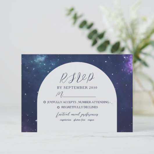 Romantische Celestial Wedding RSVP Card (Stehend Vorderseite)