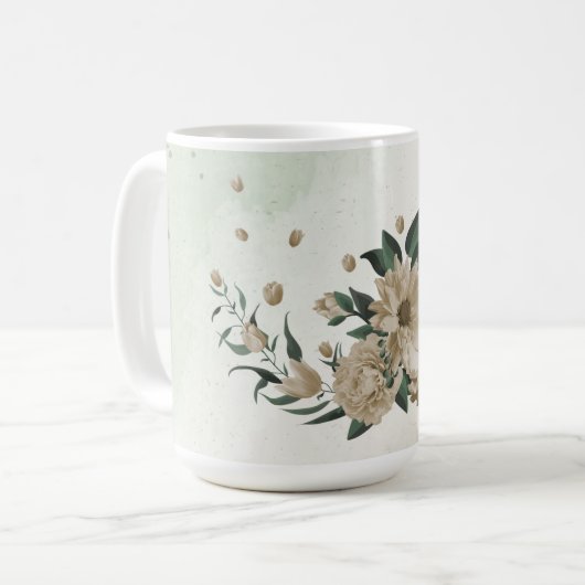 romantische Champagner-Blume & grüne Blätter Kaffeetasse (Vorderseite Links)