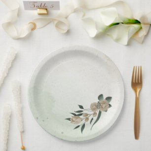 romantische Champagner-Blumen-Grün-Hochzeit Pappteller