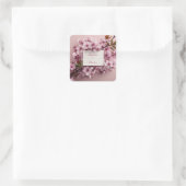 Romantische Cherry Blossom Hochzeit Quadratischer Aufkleber (Tasche)