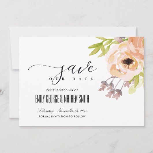 ROMANTISCHE CHIC BLUSPINK LILA PEACH FLORAL SAVE THE DATE (Vorderseite)