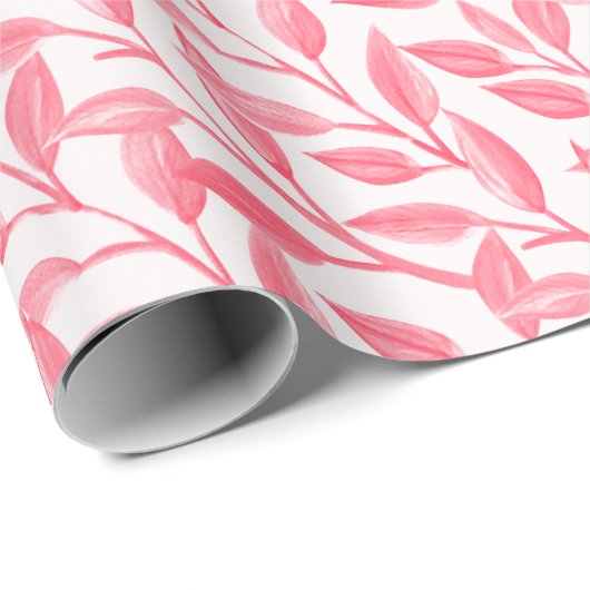 Romantische Chic Botanische Blätter weich rosa Geschenkpapier (Rolleneckpunkt)
