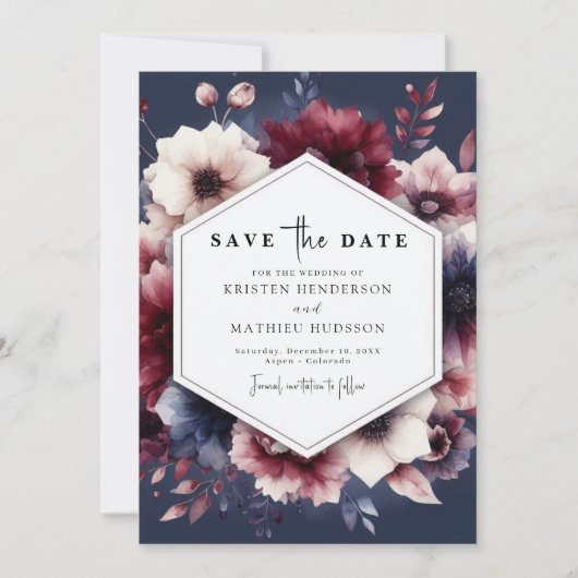 Romantische Chic Burgundy Wedding Save The Date (Vorderseite)