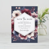 Romantische Chic Burgundy Wedding Save The Date (Stehend Vorderseite)