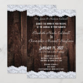 Romantische Chic Lace und rustikales Dunkles Holz Einladung (Vorne/Hinten)