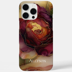 Romantische Chic Rose Red Burgundy Gold Floral iPhone 16 Pro Max Hülle