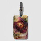 Romantische Chic Rose Red Burgundy Gold Floral Gepäckanhänger (Vorderseite Vertikal)