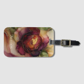 Romantische Chic Rose Red Burgundy Gold Floral Gepäckanhänger (Vorderseite (Horizontal))