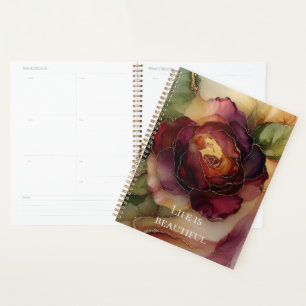 Romantische Chic Rose Red Burgundy Gold Floral Planer