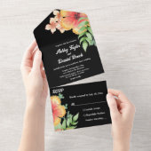 Romantische Chic-Wildblumen Schwarze Flora Hochzei All In One Einladung (Abreißen)